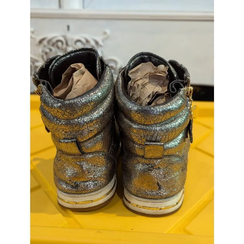 Michael Michael Kors Glam Studded Gold Crackle High-Top Sneakers 9.5 Festival